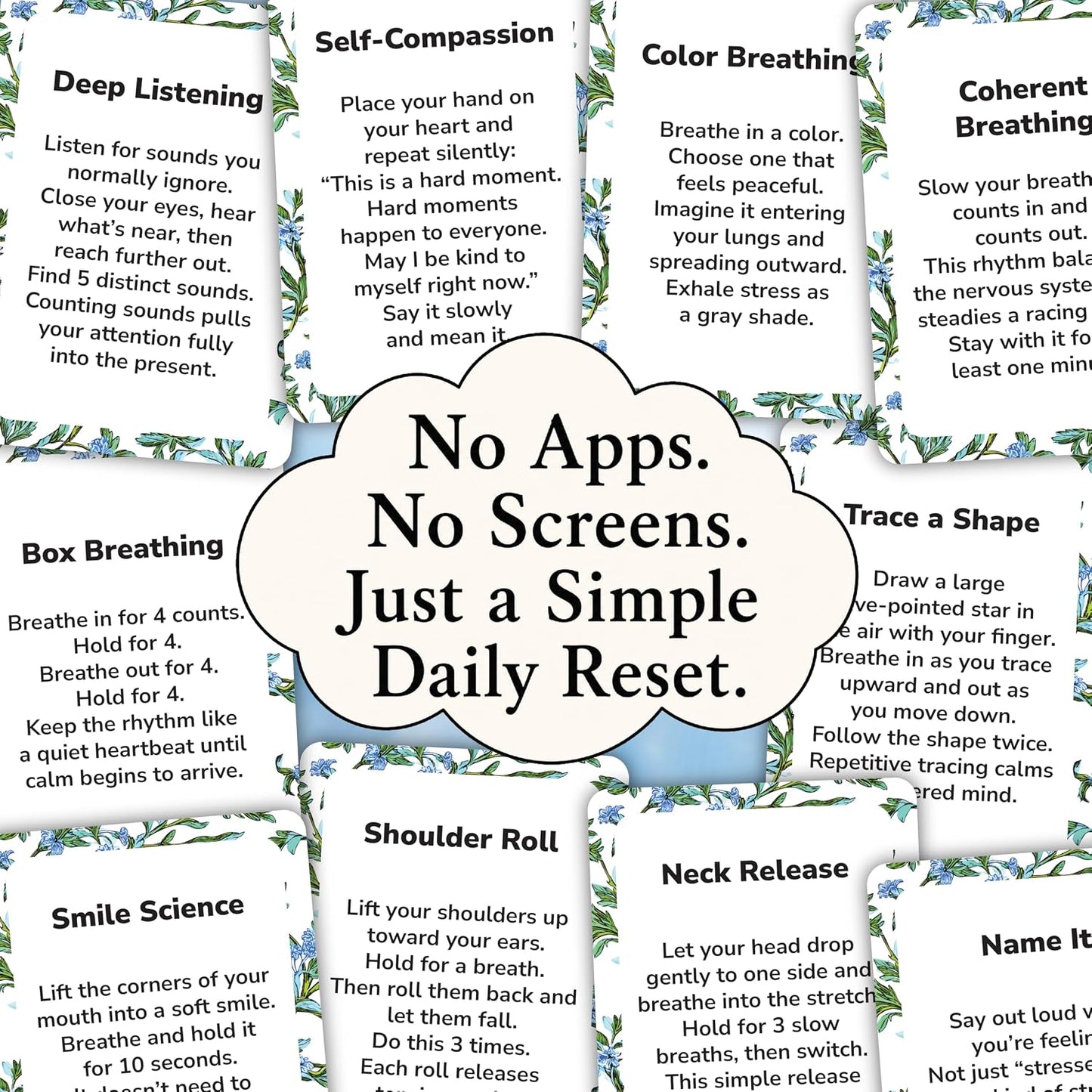 Daily Cards for Stress & Anxiety Relief | Stress Relief Gifts | Peace of Mind | Anxiety Relief Items | Mindfulness Deck | 50 Cognitive Science-Backed Exercises to Calm Your Mind