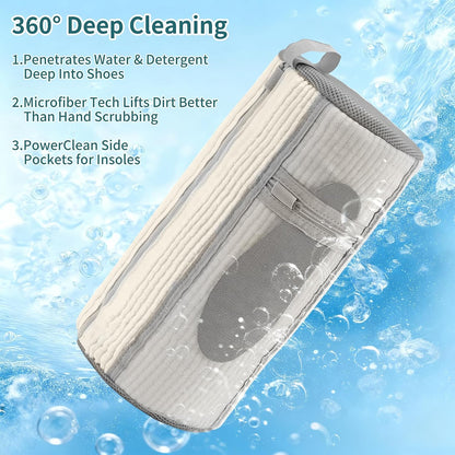 Shoe Washing Machine Bag: 2 pcs laundry Shoe Bag for Washer and Dryer – Dual Mesh Pockets for Insoles & Laces - 360° Deep Clean Bag for Sneakers Tennis Running Shoes(Grey)