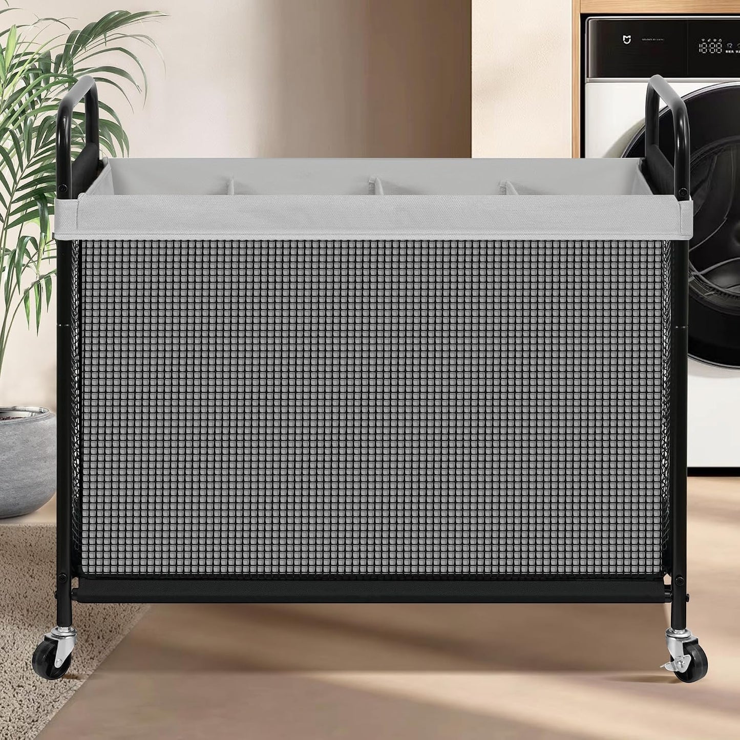 STO STO Laundry Hamper 2 Section, 100L Rolling Laundry Sorter Cart with Removable and Washable Liner Bag, Clothes Hamper with Wheels and Metal Handle for Laundry Room and Bedroom