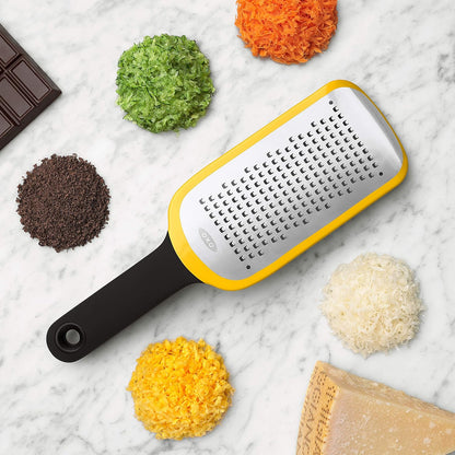 OXO Good Grips Etched Coarse Grater with Handle, Orange | Coarse Kitchen Grater, Sharp Etched Teeth, Non-Slip Handle, Hard Cheese, Vegetables, Chocolate, Easy Grip