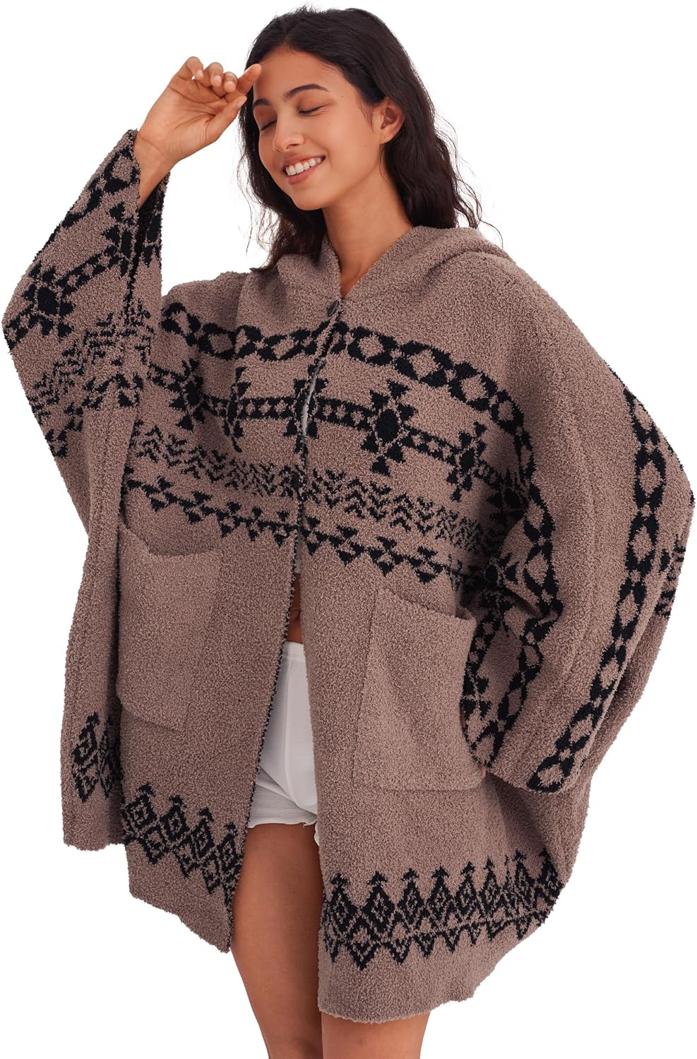 WDCOZY Wearable Blanket Hoodie Poncho Throw Comfy Soft Warm Cape Shawl Cozy Cloak Wrap Hooded with Sleeves For Women Adults