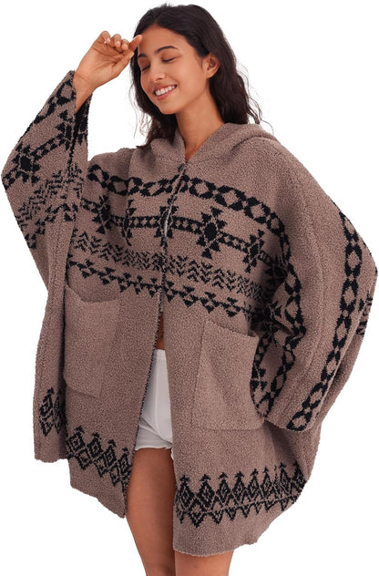 WDCOZY Wearable Blanket Hoodie Poncho Throw Comfy Soft Warm Cape Shawl Cozy Cloak Wrap Hooded with Sleeves For Women Adults