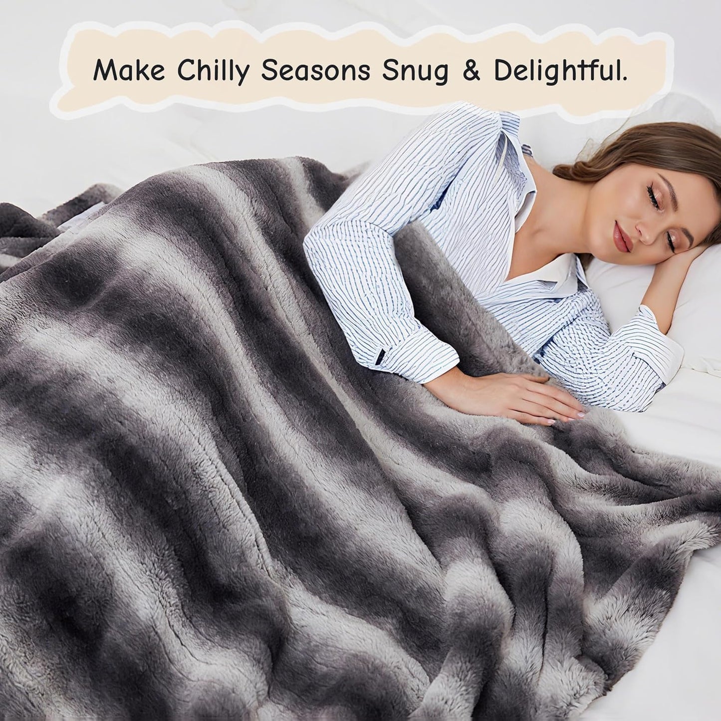 Soypipo Electric Heated Throw Blanket 50"x60", Faux Fur Plush with 4 Heat Settings & 2/4/8/10H Auto Shut-Off, Overheat Protection, Machine Washable, for Office & Chair, Dark Grey