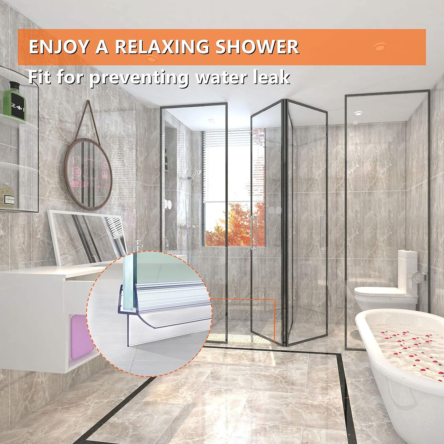 Shower Door Bottom Seal 2-Pack, 36"(914mm) Long PVC Strips with Drip Rail for 5/16"(8mm) Glass Door, Prevent Water from Spilling and Keeps The Room Clean