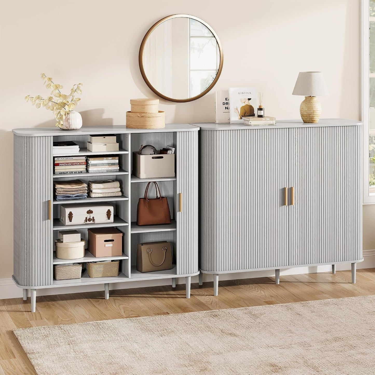 DHH Shoe Storage Cabinet with Sliding Door, 6-Tier Shoe Cabinet with Adjustable Shelves, Modern Freestanding Shoe Storage Organizer for Entryway, Hallway, Living Room (Walnut, 47 ")