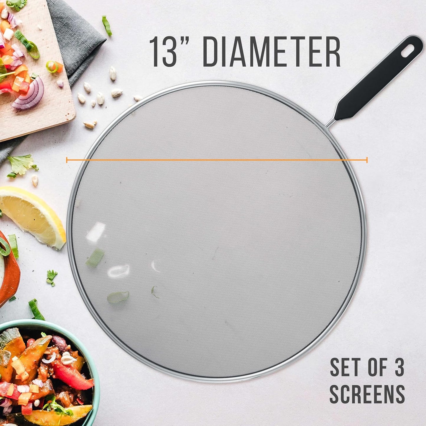 U.S. Kitchen Supply 4-Piece Stainless Steel Splatter Guard Set (13", 11.5", 10",8”) Fine Mesh Cover, Grease & Oil, Splatter Screen for Frying Pan, Cooking Pots, with Comfort Grip Handles
