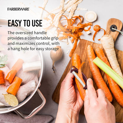 Farberware Vegetable Peeler, Pro2 Euro Peeler with Sharp Stainless Steel Swivel Blade and Ergonomic Handle, Dishwasher Safe, Aqua Sky