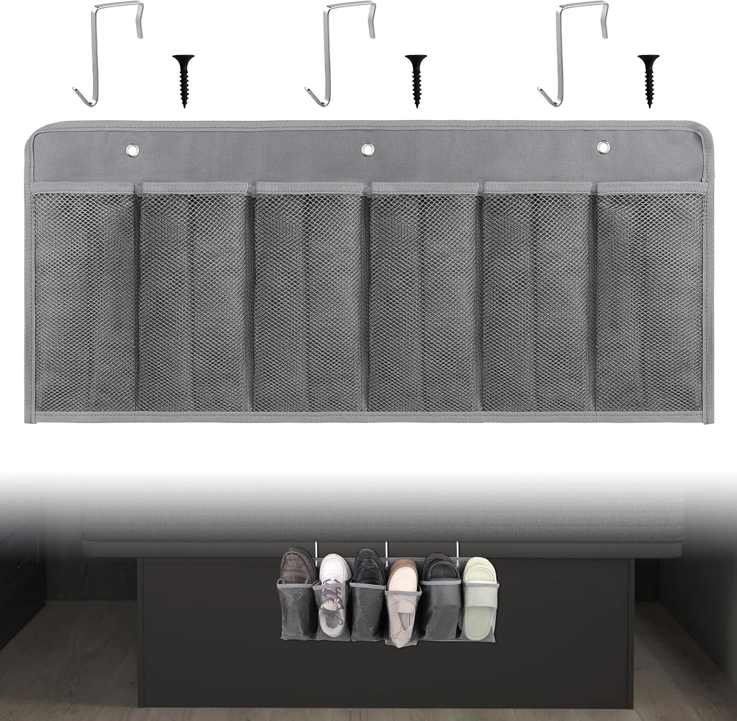 RVZONE RV Shoe Pockets 6 Large Pockets Heavy Hanging Bedside Storage Organizer with Sturdy Hooks for Shoes, Toys and Tools