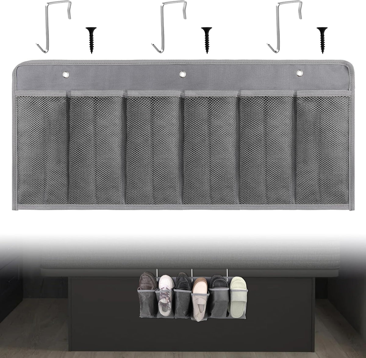 RVZONE 6‑Large‑Pocket RV Bedside Hanging Organizer with Sturdy Hooks