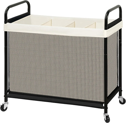 STO STO Laundry Hamper 2 Section, 100L Rolling Laundry Sorter Cart with Removable and Washable Liner Bag, Clothes Hamper with Wheels and Metal Handle for Laundry Room and Bedroom