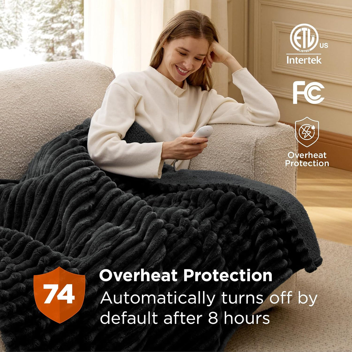 Bedsure Heated Blanket Electric Throw - Thick Striped Fast Heating Electric Blanket with Preheat Function, 6 Heat & 6 Timer (Up to 10H), 8H Auto Off, ETL Certified, Gifts for Women (50"x60", White)
