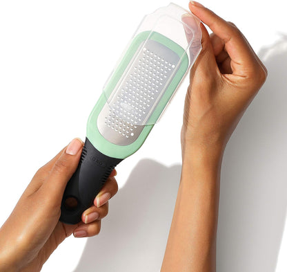 OXO Good Grips Etched Coarse Grater with Handle, Orange | Coarse Kitchen Grater, Sharp Etched Teeth, Non-Slip Handle, Hard Cheese, Vegetables, Chocolate, Easy Grip