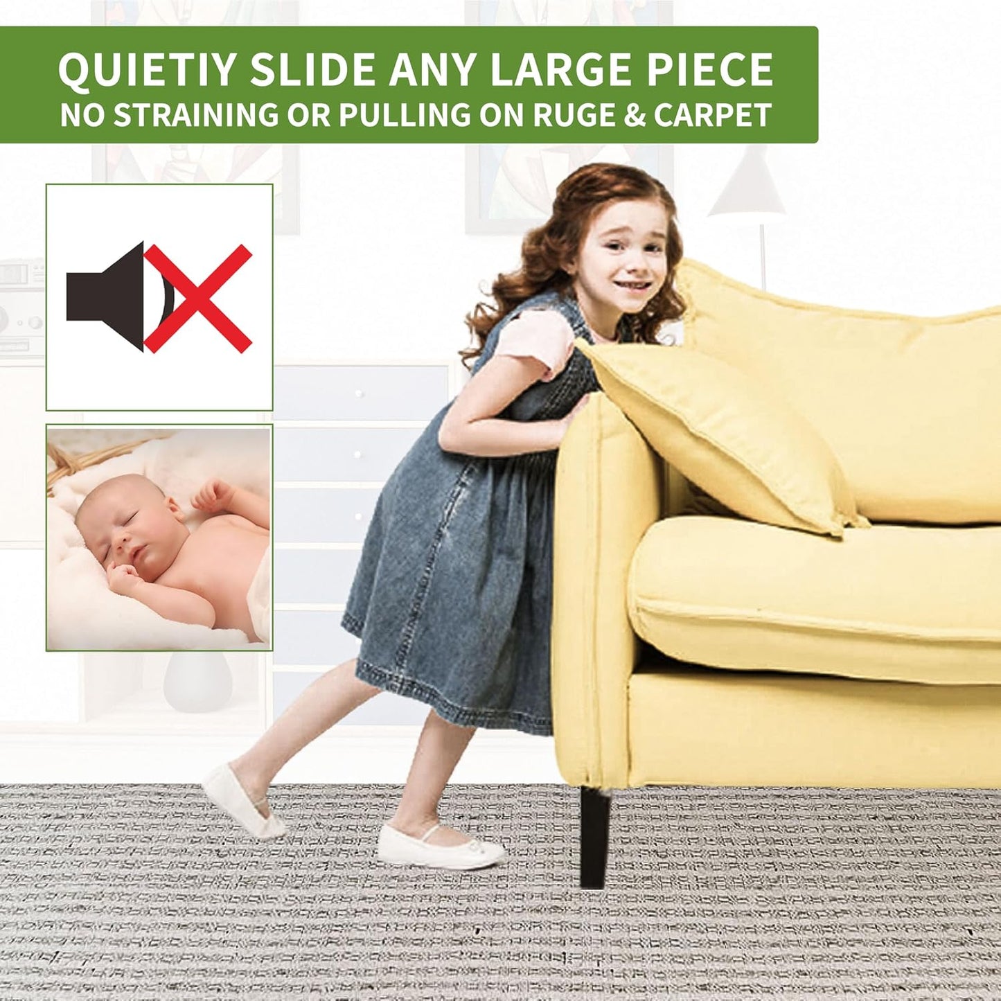 Furniture Sliders for Carpet 8 PCS - 3 1/2" Beige | Furniture Moving Sliders, Chair Leg Floor Protectors, Carpet Sliders for Furniture - Move Your Furniture Easily & Safely