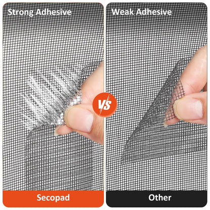 Secopad 2" x 180" (15FT) Screen Repair Tape, Fold Screen Repair Kit, Grey | Window Screen Patch, Quick Repair, Strong Adhesive, Easy to Use, For Mesh Window & Door, Cuttable Fiberglass, No Tools Needed