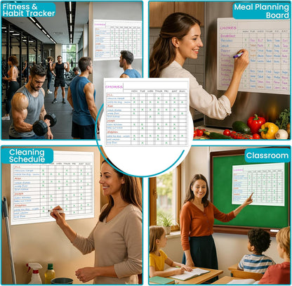 Iconikal 2-Pack Magnetic Dry Erase Chore Meal Chart 14x11-Inch Planner Schedule WOD Goal Tracker Grid Refrigerator Whiteboard Home Office