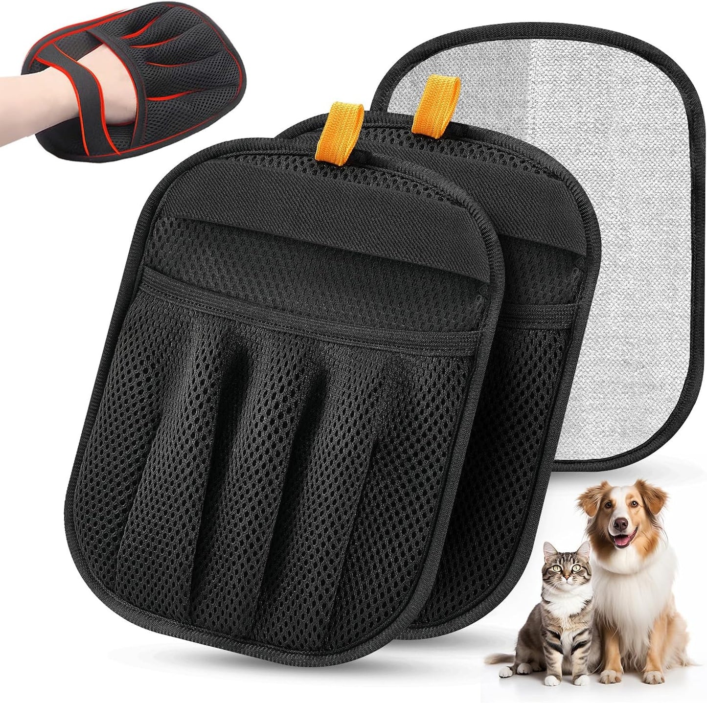 Pet Hair Removal Glove Cat & Dog, Electrostatic Reusable Hair Remover Tool | Upgraded washable 5-Finger pet hair remover works for laundry, couch, carpet & car seat, removes dog and cat fur easily