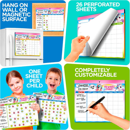 Behavior Reward Chart System - Pad with 26 Chore Charts for Kids, 2800 Stickers to Motivate Responsibility & Good Habits