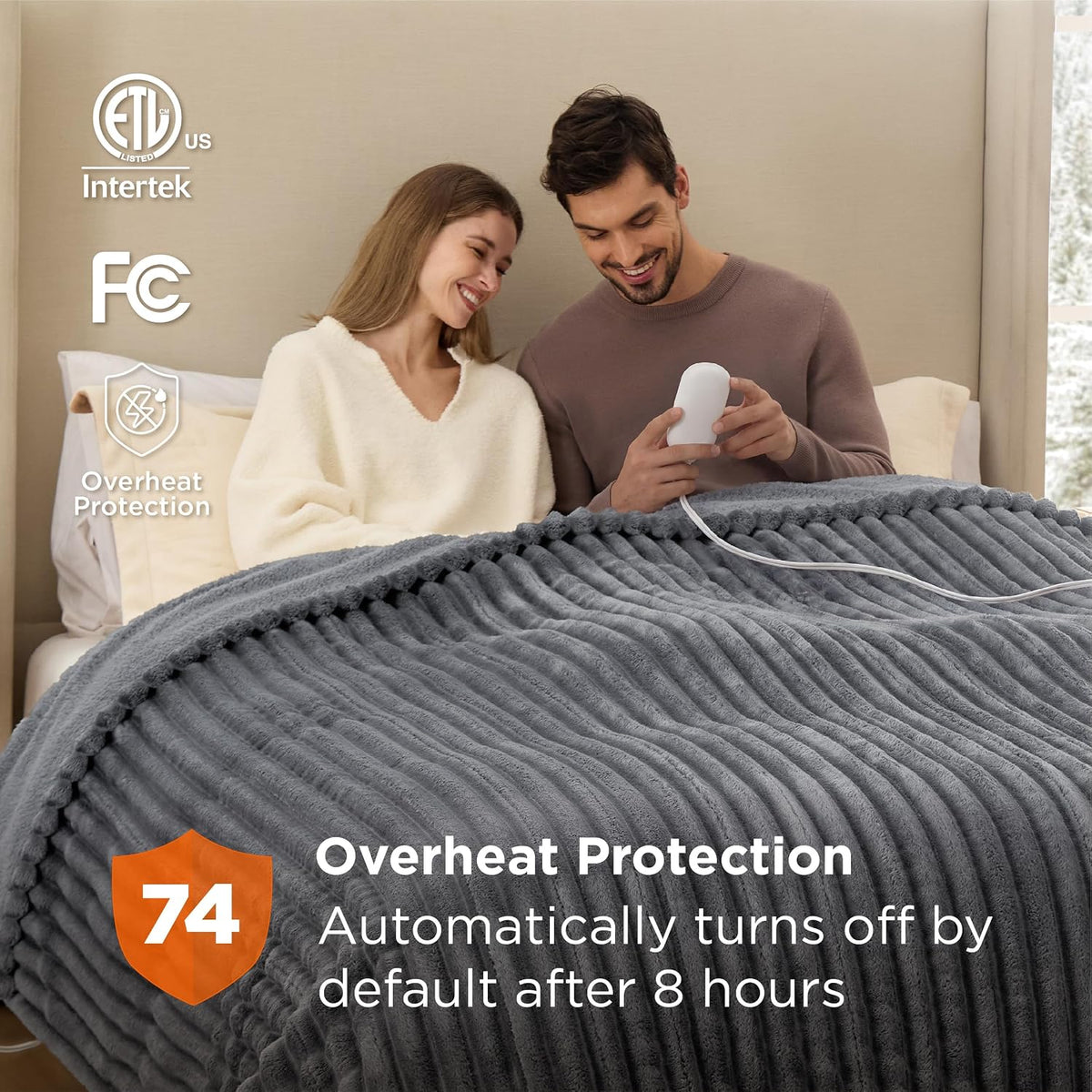 Bedsure Heated Blanket Electric Throw - Thick Striped Fast Heating Electric Blanket with Preheat Function, 6 Heat & 6 Timer (Up to 10H), 8H Auto Off, ETL Certified, Gifts for Women (50"x60", White)