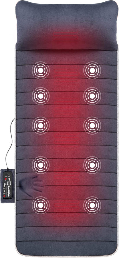 Snailax Memory Foam Massage Mat with Heat, 10 Vibrating Motors Full Body Massager Pad for Back Pain Relief, 6 Heating Pads for Neck, Lumbar, and Leg - Gifts for Mom