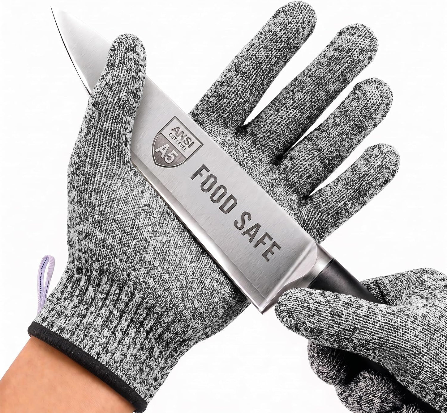 Safe & Savvy Cut Resistant Gloves Food Grade, ANSI A5 Kitchen Safety Gloves for Meat Cutting, Mandoline Slicer, Oyster Shucking, Wood Carving, Fish Fillet & Butcher, Grey (Medium)