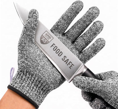 Safe & Savvy Cut Resistant Gloves Food Grade, ANSI A5 Kitchen Safety Gloves for Meat Cutting, Mandoline Slicer, Oyster Shucking, Wood Carving, Fish Fillet & Butcher, Grey (Medium)