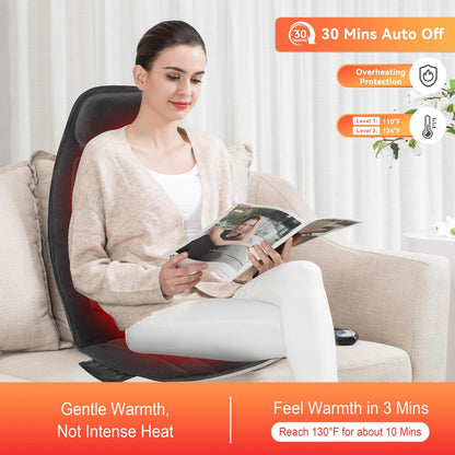 Snailax Massage Seat Cushion with Heat - Extra Memory Foam Support Pad in Neck and Lumbar,10 Vibration Massage Motors, 2 Heat Levels, Back Massager Chair Pad for Back | 【Gift for Men Women】10 Vibration Motors, 5 Massage Modes, Adjustable 3 Intensity,