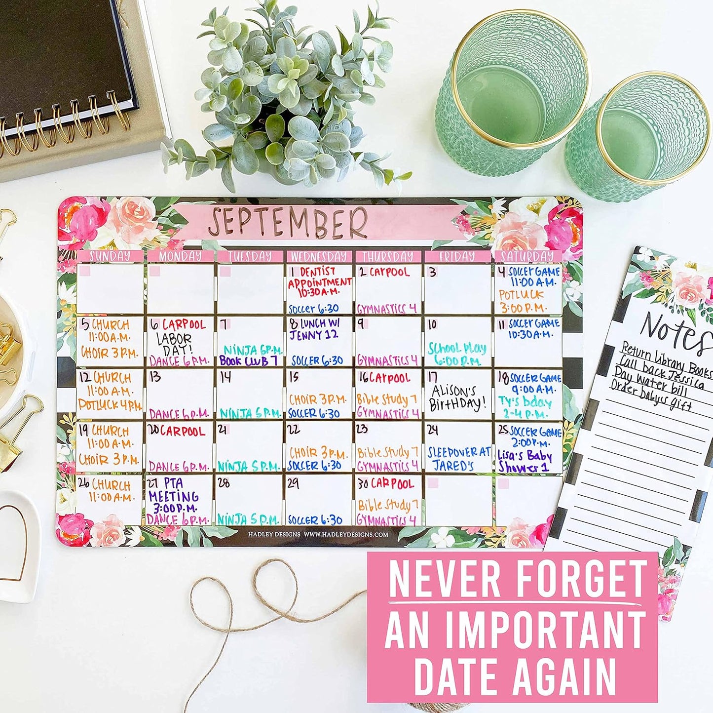 Hadley Designs Magnetic Calendar for Refrigerator - Kraft White Magnetic Dry Erase Calendar, Dry Erase Calendars for Wall, Magnet Fridge Calendars, Notepad for Fridge with Magnet