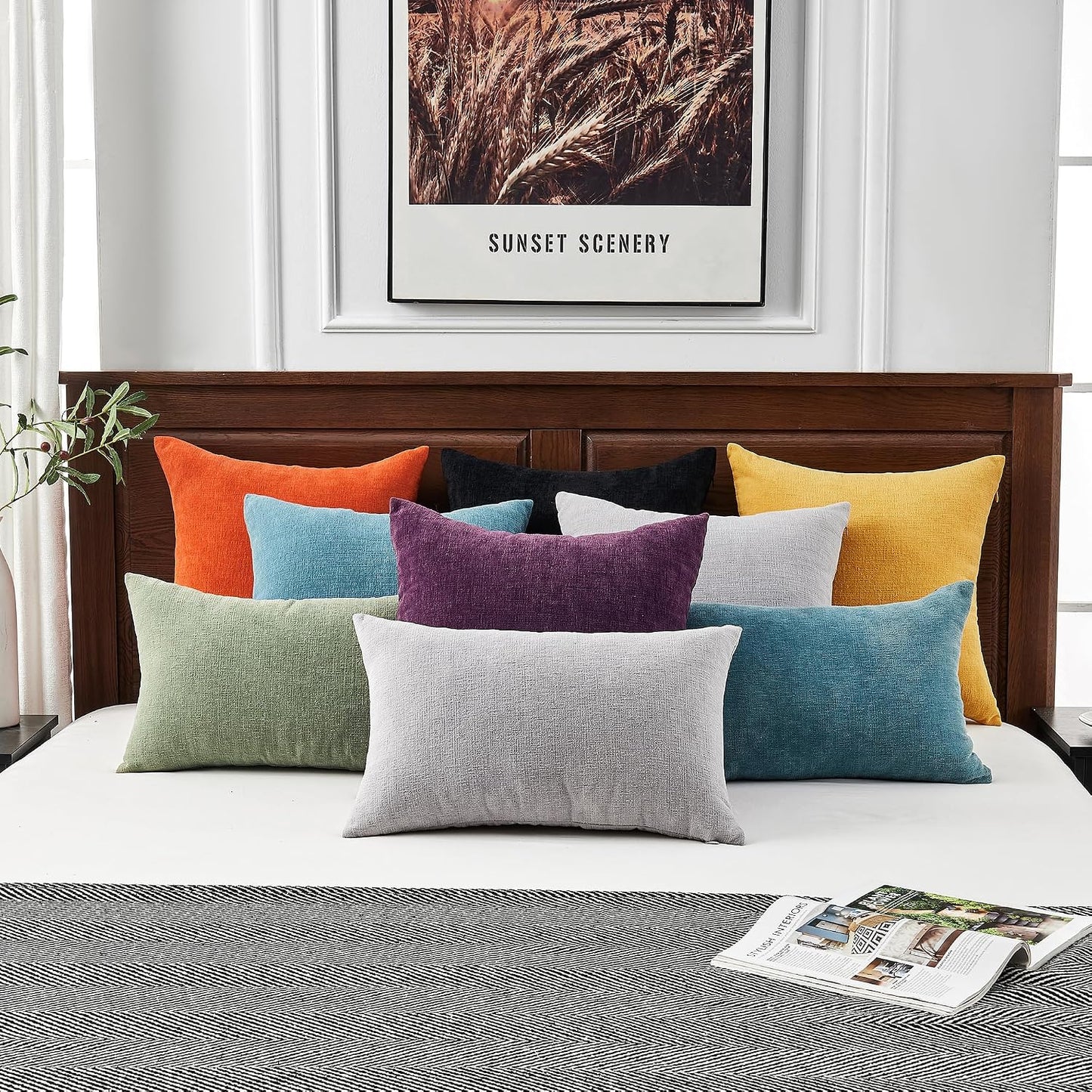 GAWAMAY Lumbar Support Pillow Decorative Rectangle Throw Pillow Covers 12"x20" Inch Set of 2, Soft Chenille Fall Pillowcase for Living Room Bedroom Sofa Couch Cushion Cover Grey 30x50cm (No Insert)