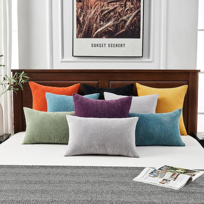 GAWAMAY Lumbar Support Pillow Decorative Rectangle Throw Pillow Covers 12"x20" Inch Set of 2, Soft Chenille Fall Pillowcase for Living Room Bedroom Sofa Couch Cushion Cover Grey 30x50cm (No Insert)