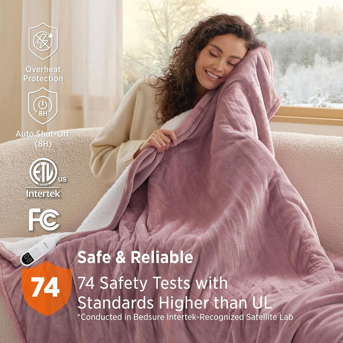 Bedsure Heated Blanket Throw, Soft Electric Blanket with Preheat, Cream