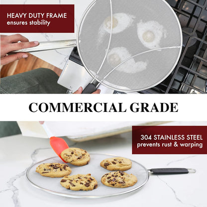 Splatter Screen for Frying Pan - 15 Inch Stainless Steel Grease Splatter Guard - Cover Oil Splash when Sizzling Bacon, Cooking Fried Chicken or Popcorn