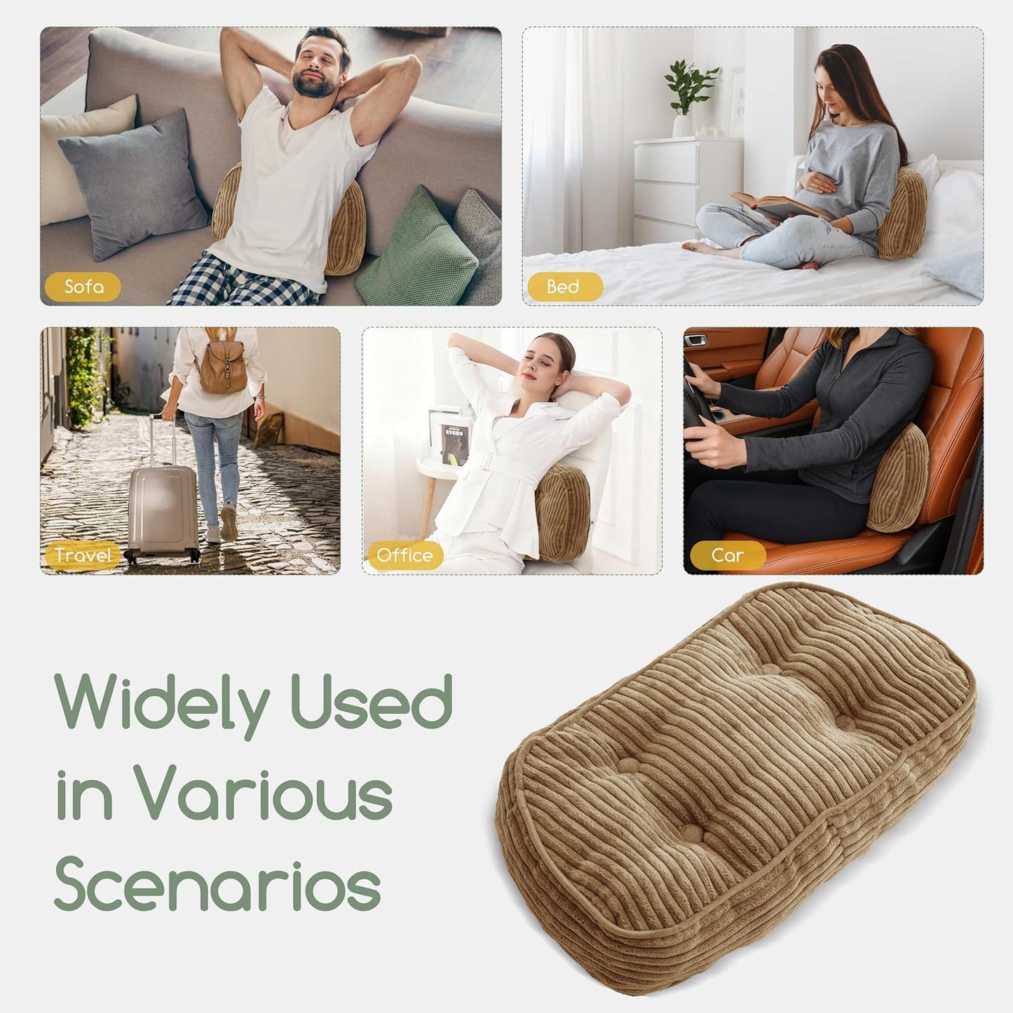HIGOGOGO Lumbar Support Pillow for Recliner Chair/Accent Chair/Couch/Office Chair, Tufted Corduroy Back Support Cushion for Elderly, Recliner Cushions for Back Rest, Pain Relief, Reading, Dark Grey