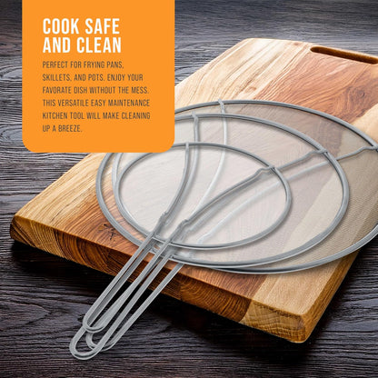 U.S. Kitchen Supply Stainless Steel Splatter Guard 13" Fine Mesh Cover, Grease & Oil, Splatter Screen for Frying Pan, Cooking Pots, with Resting Feet
