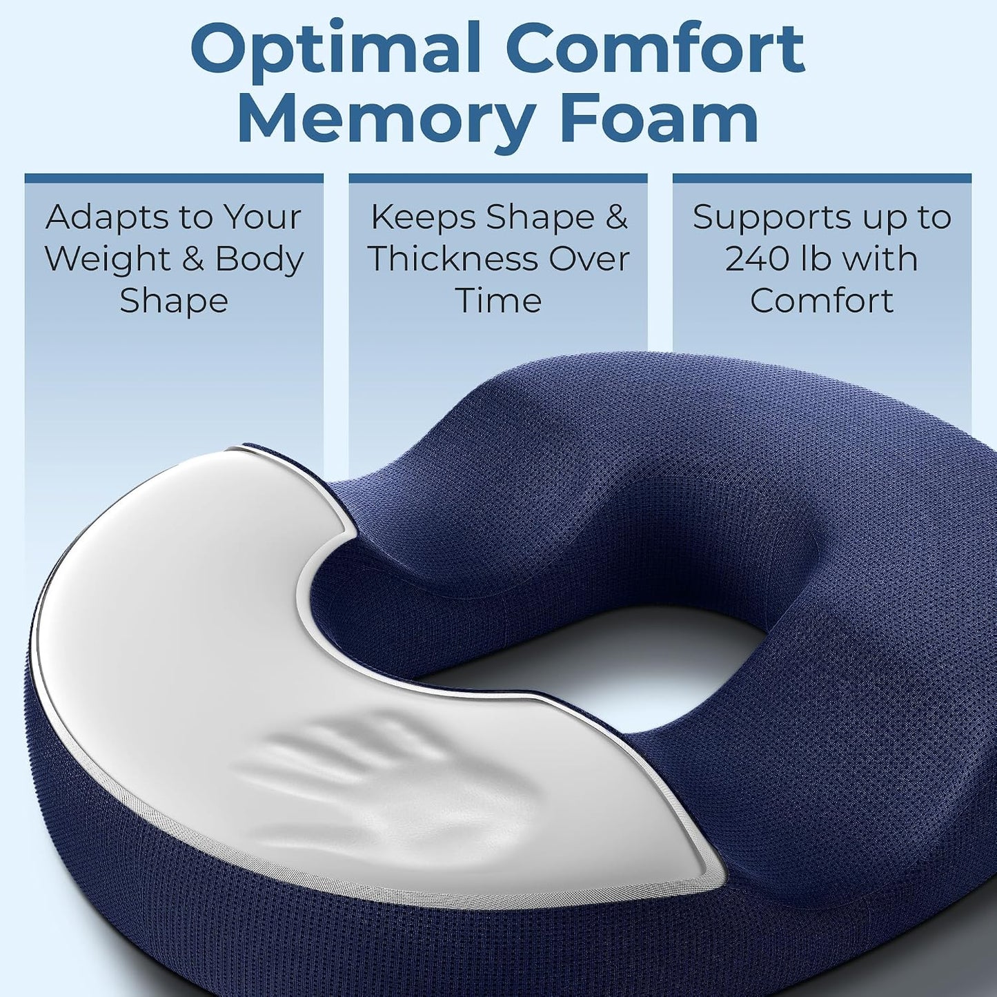 5 STARS UNITED Donut Pillow for Tailbone Pain & Hemorrhoids – Large Memory Foam Seat Cushion for Bed Sore-Prone Areas & Pressure Relief – Prostate, Postpartum & Pregnancy Support, Black Mesh Cover