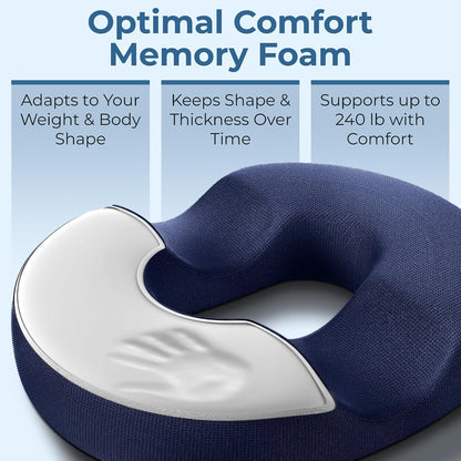 5 STARS UNITED Donut Pillow for Tailbone Pain & Hemorrhoids – Large Memory Foam Seat Cushion for Bed Sore-Prone Areas & Pressure Relief – Prostate, Postpartum & Pregnancy Support, Black Mesh Cover