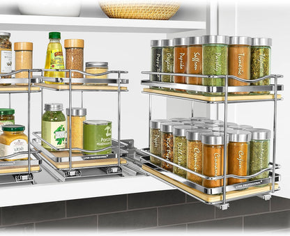 LYNK PROFESSIONAL® Pull Out Spice Organization for Cabinets - 4-3/8 inch Wide – Spice Rack for Inside Cabinets, Slide Out Spice Rack Organizer for cabinet – Pull Out Spice Rack, Sliding 2 Tier Chrome