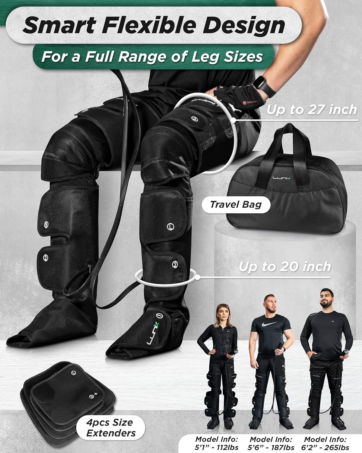 Lunix LX10 Full Leg Massager with Heat & Cold Therapy – Cordless Compression Boots for Circulation, Pain Relief & Recovery – Adjustable Fit with Extra Straps, Touchscreen Remote, Travel Bag