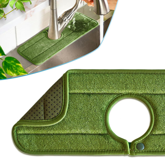 Ternal Original SINKMAT 15in Faucet Splash Guard Extra Long Microfiber Sink Drip Catcher Mat Non Slip Countertop Protector Drying Pad Kitchen Bathroom RV Machine Washable [Moss Green]