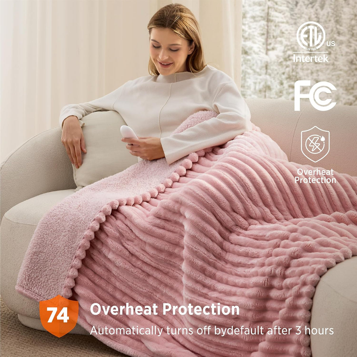 Bedsure Heated Blanket Electric Throw - Thick Striped Fast Heating Electric Blanket with Preheat Function, 6 Heat & 6 Timer (Up to 10H), 8H Auto Off, ETL Certified, Gifts for Women (50"x60", White)