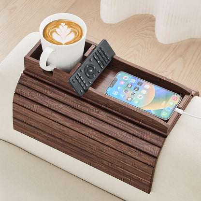 GEHE Couch Cup Holder, Anti Falling Sofa Arm Tray, Natural Bamboo Sofa Cup Holder More Safe for Your Family, Portable Couch Arm Tray Armrest Table for Remote, Snacks, Drinks