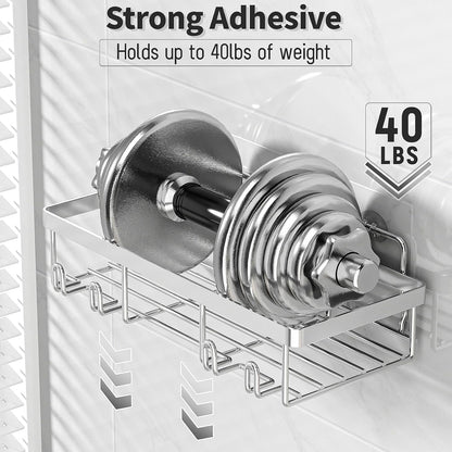 Liuoud 5 Pack Shower Caddy for Inside Shower, Gold Bathroom Storage Decor | Large Rustproof Stainless Steel Organizer with Strong Adhesive, No Drilling Wall Mounted Shelves, Bathroom Accessory Set