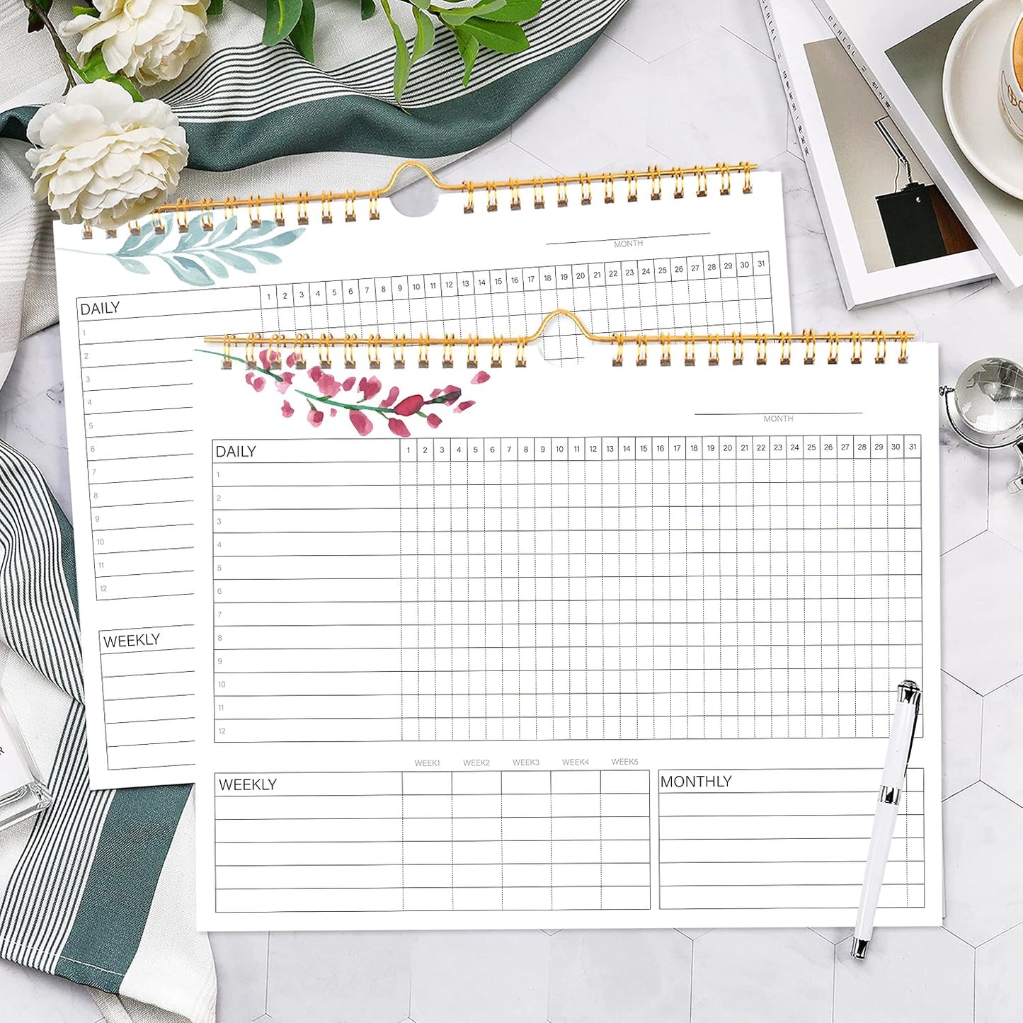 Habit Tracker Calendar- Daily, Weekly & Monthly Habit Tracker Journal | Undated, 12 Months, 7.9"x10", Writable, for Goal Setting, Boost Productivity, Workout Motivation & Self Care Tool