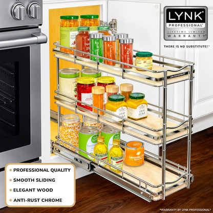 LYNK PROFESSIONAL® Pull Out Spice Organization for Cabinets - 4-3/8 inch Wide – Spice Rack for Inside Cabinets, Slide Out Spice Rack Organizer for cabinet – Pull Out Spice Rack, Sliding 2 Tier Chrome