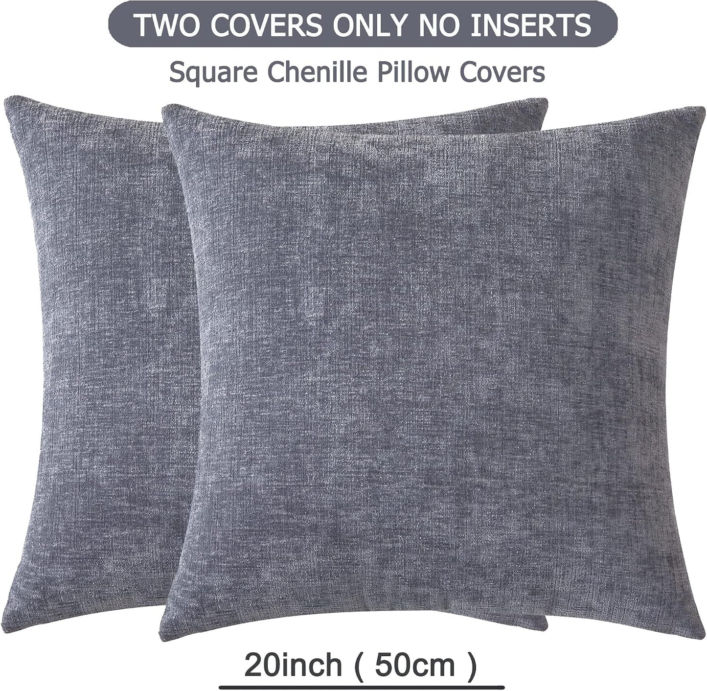 GAWAMAY Lumbar Support Pillow Decorative Rectangle Throw Pillow Covers 12"x20" Inch Set of 2, Soft Chenille Fall Pillowcase for Living Room Bedroom Sofa Couch Cushion Cover Grey 30x50cm (No Insert)