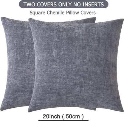 GAWAMAY Lumbar Support Pillow Decorative Rectangle Throw Pillow Covers 12"x20" Inch Set of 2, Soft Chenille Fall Pillowcase for Living Room Bedroom Sofa Couch Cushion Cover Grey 30x50cm (No Insert)