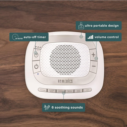 Homedics SoundSleep Rejuvenate White Noise Portable Sleep Machine | Small Sound Machine with 6 Relaxing Nature Sounds, Sound Therapy for Home, Office, Nursery, Auto-Off Timer