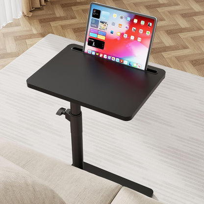 YUHFERA Sofa Armrest Tray Table for Couch - 360° Swivel Height Adjustable End for Small Spaces, Snack Side Table for Bed or Chair with Phone & Tablet Slot (Rustic,Standard)