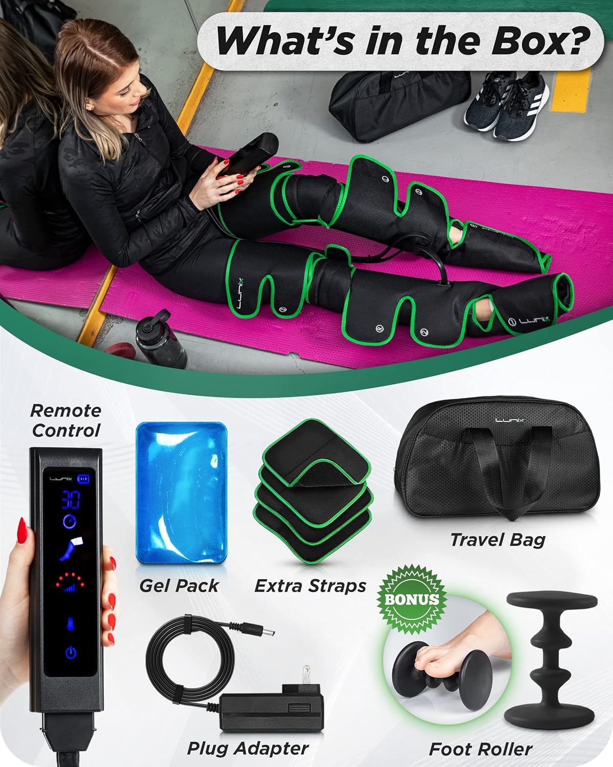Lunix LX10 Full Leg Massager with Heat & Cold Therapy – Cordless Compression Boots for Circulation, Pain Relief & Recovery – Adjustable Fit with Extra Straps, Touchscreen Remote, Travel Bag