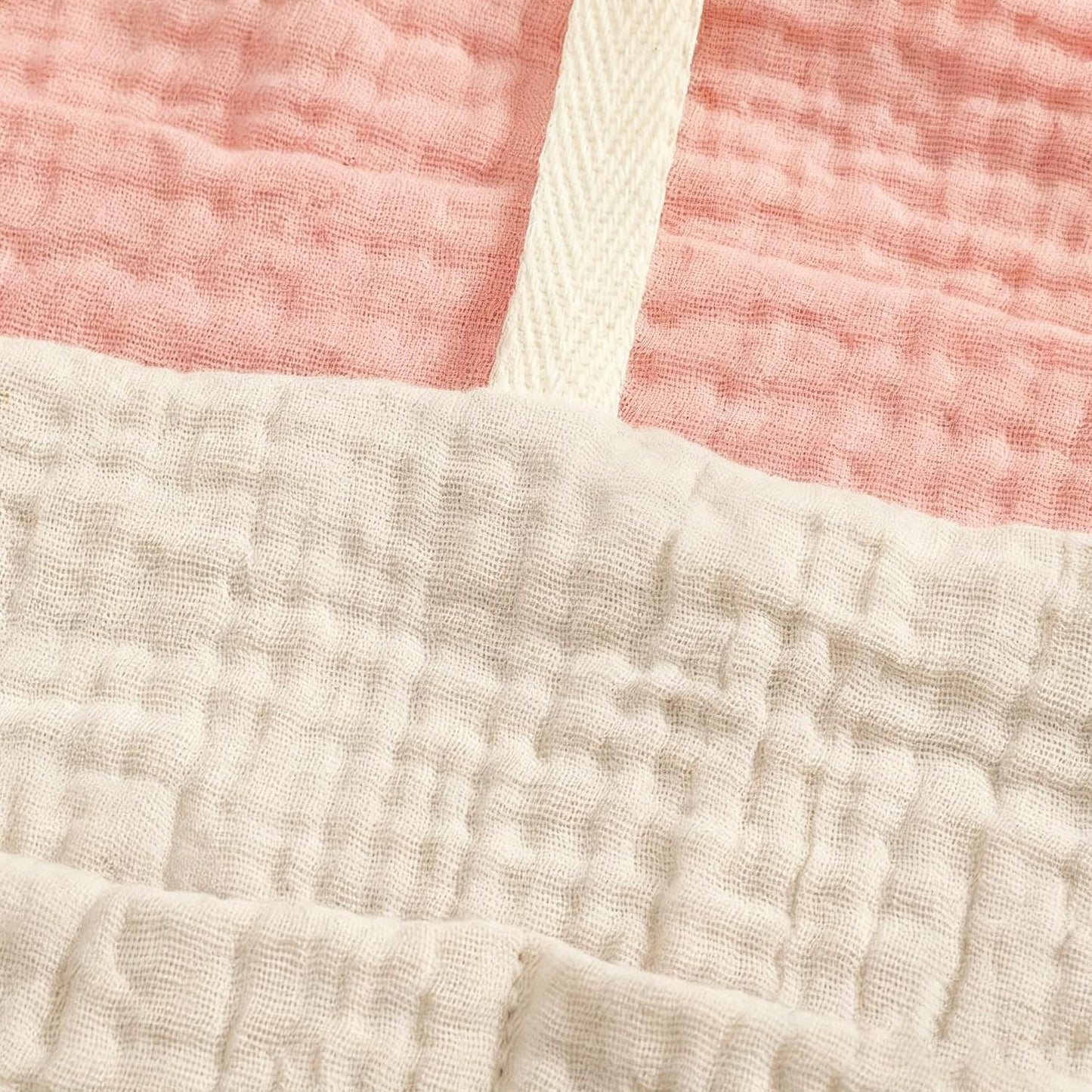 Baby Bedside Hanging Storage Bag Muslin Cotton Teddy Bear, Crib Diaper Caddy Organizer 2 Pockets, Nappy-Dormitory Nursery Organization Holder for Cribs, Playard or Wall Milk Bottle Bib Organizing