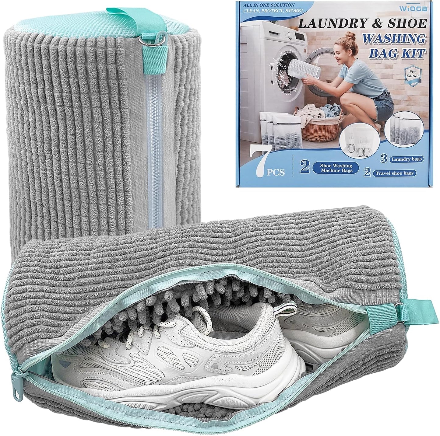 3-IN-1 Laundry & Shoe Washing Machine Bag : Laundry Shoe Bag for Washer & Dryer,Shoe Cleaning Bag for Sneakers,Tennis,Self-locking Zipper & Microfiber,Include 3 Laundry Bag & 2 Shoe Bag